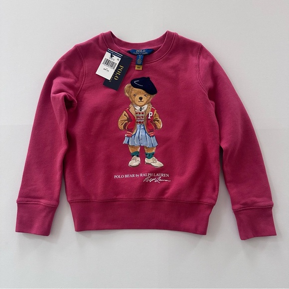 Polo Ralph Lauren Girls 7 Red Bear Terry Sweatshirt NWT
